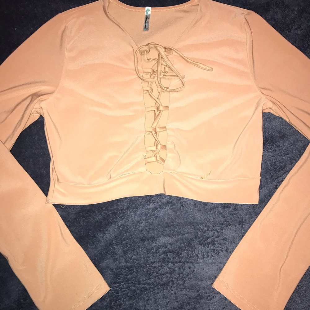 Cute nude tie up crop top